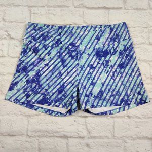 Marika Tek womens active shorts yoga athletic blue striped abstract floral sz L